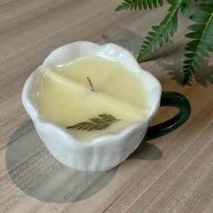 White and Green Ceramic Candle Cup
